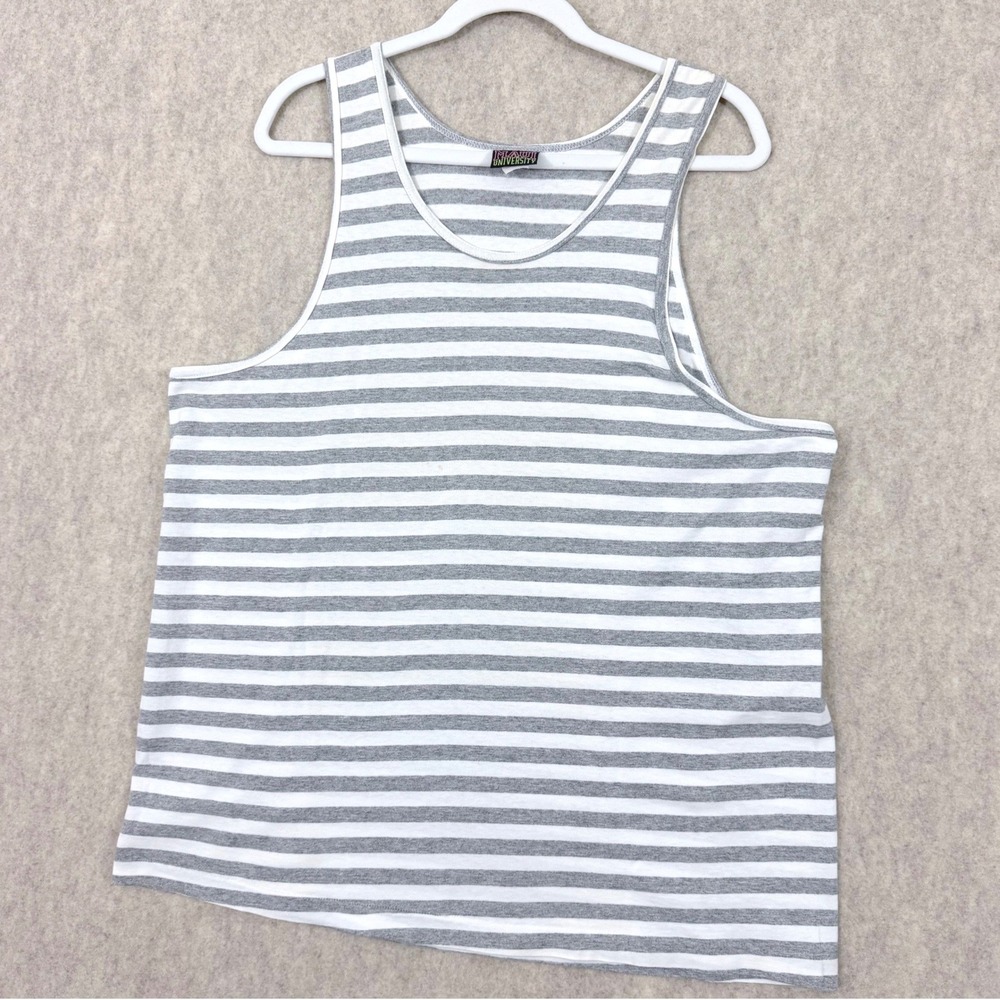 Maui University Striped Tank Top Mens XL Grey White Cotton Blend Surf Beach